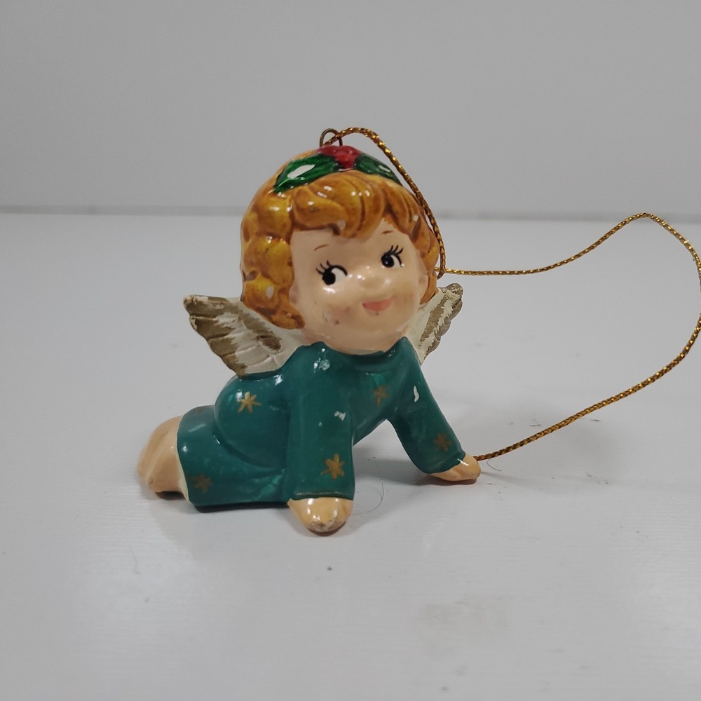 Lefton Angel Crawling  Ornament, Ceramic Multicolor, Sri Lanka, 3 in
